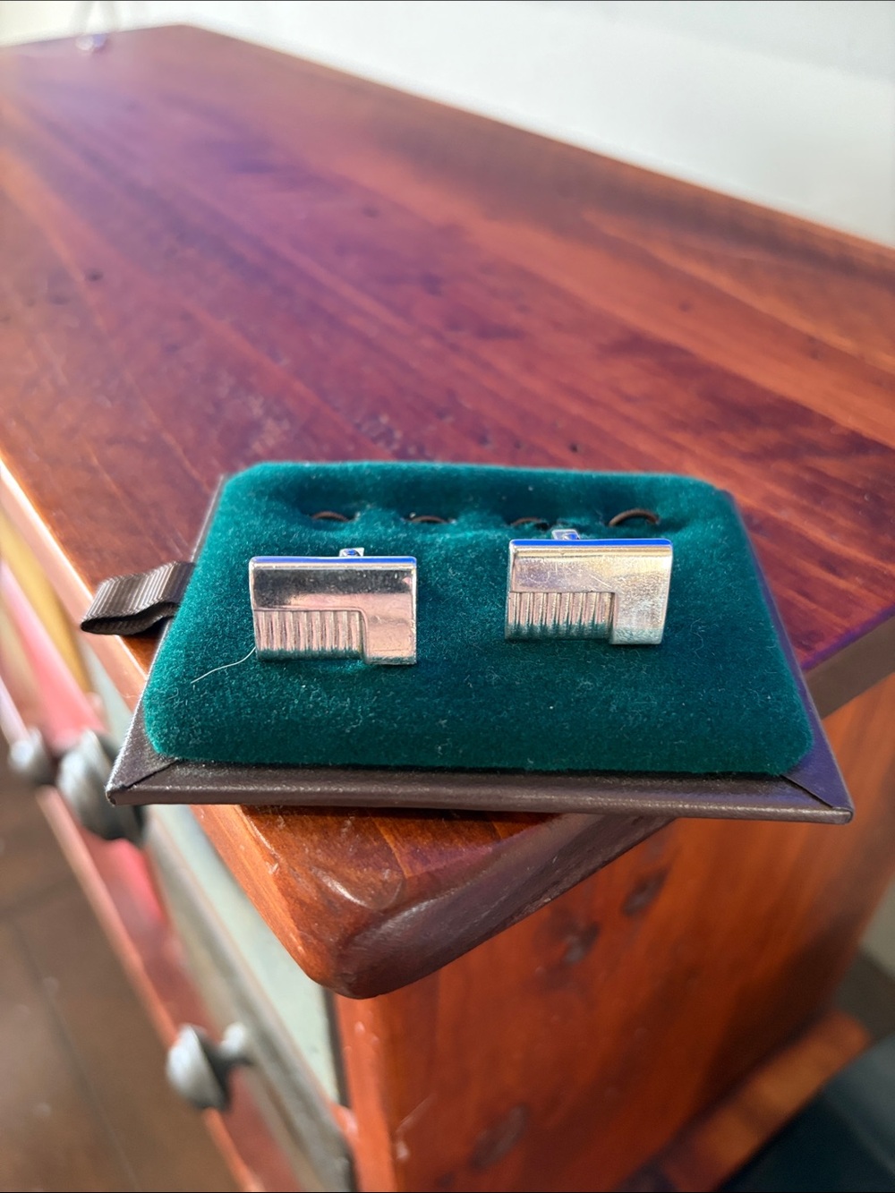 Silver Rectangular Ribbed Cufflinks - Men Accessories